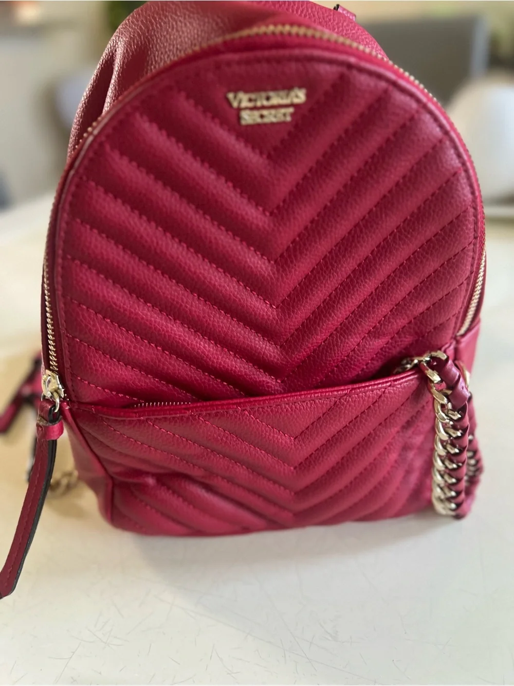 Victoria's Secret Quilted Mini Backpack in Hot Pink with Gold Hardware